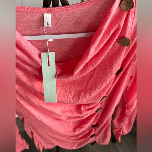 Salmon Pink Button-Adorned Women's Top - Picture 3 of 5